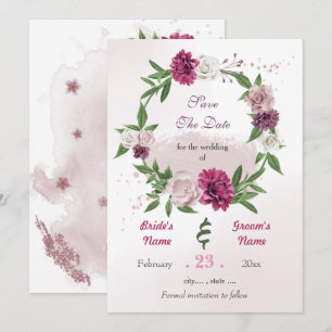 Romantischer, rosafarbener, bordeauxroter Kranz Save The Date