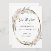 Romantischer rosafarbener, eleganter Foliage Gold Save The Date (Vorne/Hinten)