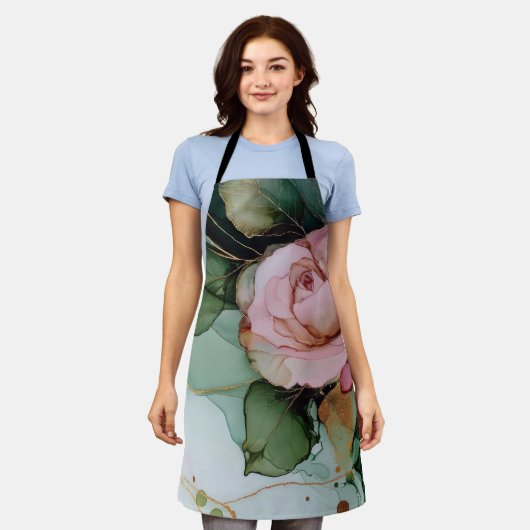 Romantischer rosafarbener Rosenblüten-Brautstrauß Schürze (Getragen)