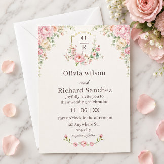 Romantischer Rosé-Blumenstrauß | Elegante rosa Ros Einladung