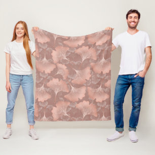 Romantischer Rosé Ginkgo Blätter Gold Botanik Fleecedecke