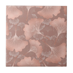 Romantischer Rosé Ginkgo-Blätter Gold Botanik Fliese
