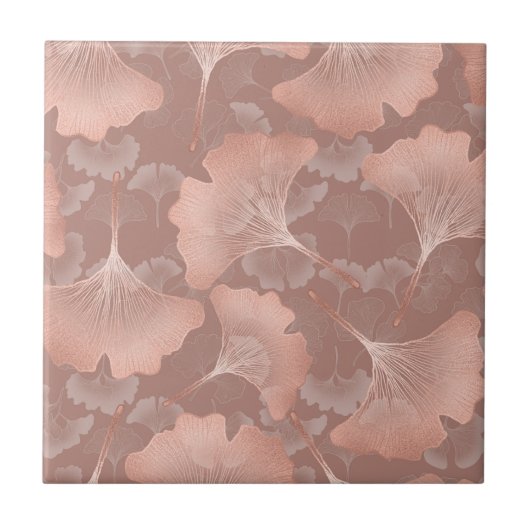 Romantischer Rosé Ginkgo-Blätter Gold Botanik Fliese (Vorderseite)