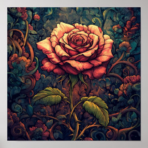 Romantischer Rosen Botanischer Wanddekor für Zuhau Poster