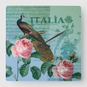 Romantischer Rosen-Musical-Pfau Quadratische Wanduhr