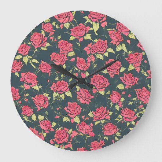 Romantischer Rosengarten Große Wanduhr (Vorderseite)