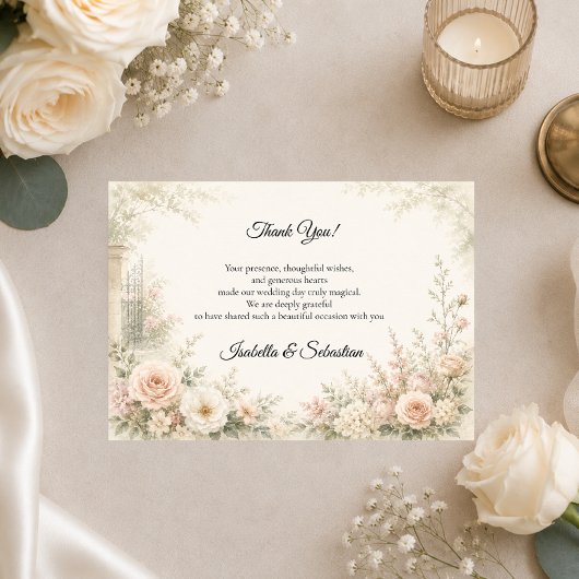 Romantischer Rosengarten Serenity Hochzeit Dankeskarte