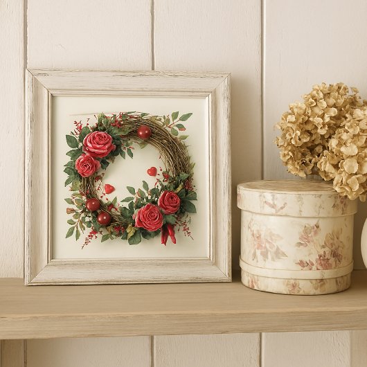 Romantischer Rosenregen mit rotem Herzen Fliese