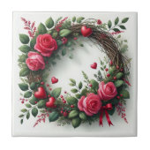 Romantischer Rosenregen mit rotem Herzen Fliese (Vorderseite)