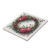 Romantischer Rosenregen mit rotem Herzen Fliese (Seite)