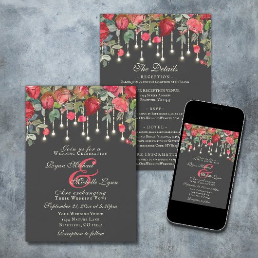 Romantischer Rote Rose-Garten in einer blumenreich Einladung