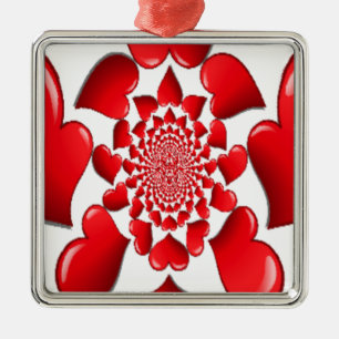 Romantischer Roter Herzen Muster Kunst Druck Silbernes Ornament
