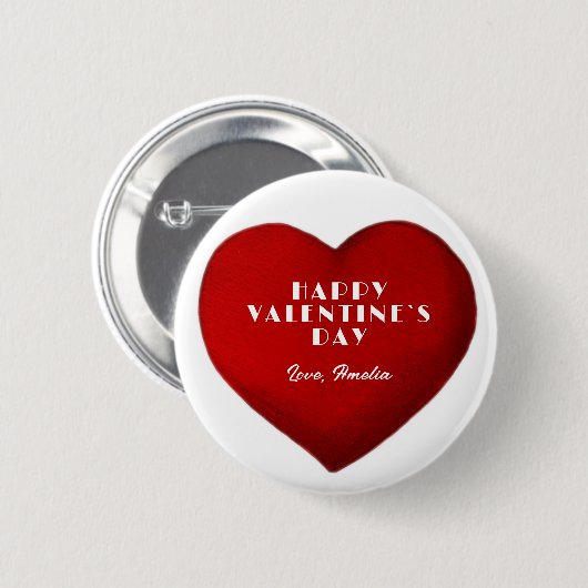 Romantischer Roter Herzname Glücklicher Valentinst Button (Vorne & Hinten)