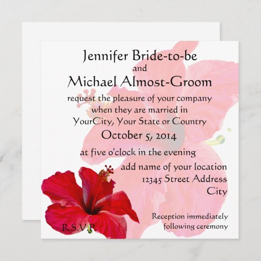 Romantischer Roter Hibiskus Einladung (Vorne/Hinten)