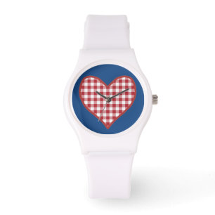 Romantischer Roter Karo Gingham Heart Sporty Wrist Armbanduhr