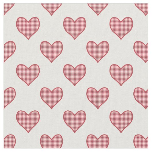 Romantischer Roter Karo Gingham Hearts Custom Fabr Stoff (Nahaufnahme)