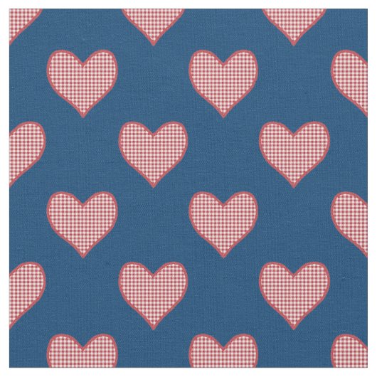 Romantischer Roter Karo Gingham Hearts Custom Fabr Stoff (Nahaufnahme)