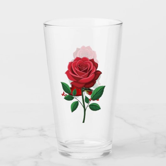 Romantischer roter Rosen Botanik Glasbecher Glas (Vorderseite)