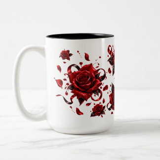 Romantischer roter Rosen-Liebesbecher | Florale Ka Zweifarbige Tasse