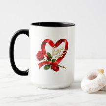 Romantischer roter Rosen-Liebesherz-Becher