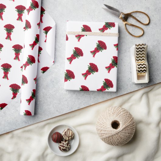 Romantischer roter Rosenblumenstrauß Geschenkpapier (Kunsthandwerk)