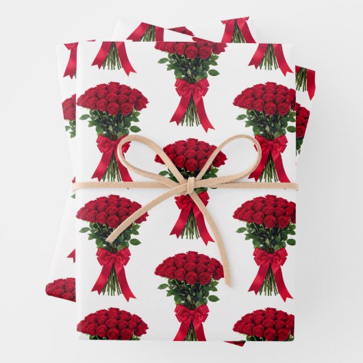 Romantischer roter Rosenblumenstrauß Geschenkpapier Set (Beispiel)