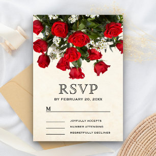 Romantischer roter Rosenstrauß Hochzeit RSVP Karte