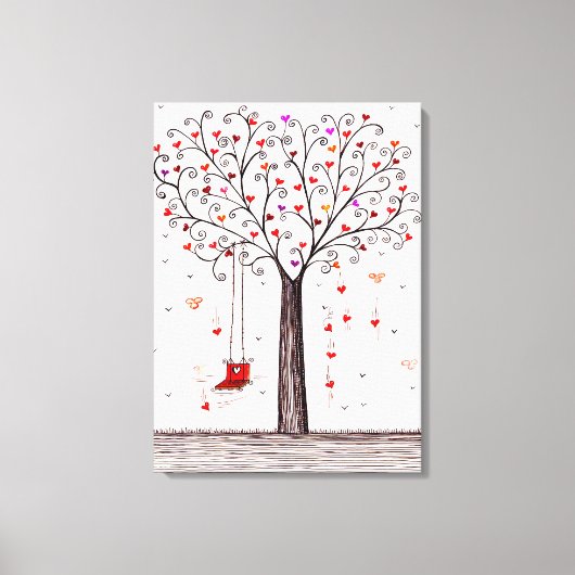 ROMANTISCHER ROTER SCHWARZER HEIZENBAUM MIT SCHWEI LEINWANDDRUCK (Vorderseite)