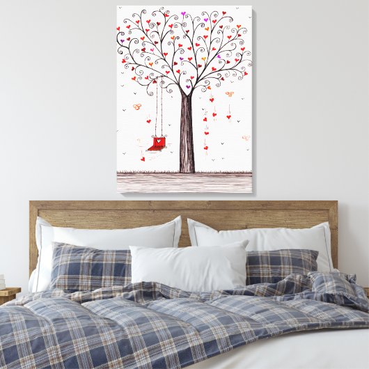 ROMANTISCHER ROTER SCHWARZER HEIZENBAUM MIT SCHWEI LEINWANDDRUCK (Insitu (Schlafzimmer))