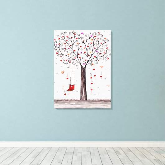 ROMANTISCHER ROTER SCHWARZER HEIZENBAUM MIT SCHWEI LEINWANDDRUCK (Insitu (Holzboden))