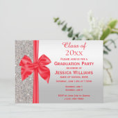 Romantischer Roter Seidenbow, Silver Sequins Absch Einladung (Stehend Vorderseite)