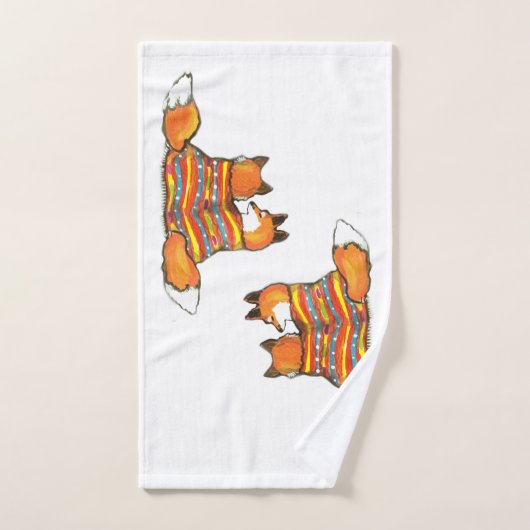 Romantischer Rotfuchs Orange auf Weiß Badhandtuch Set (Handtuch)