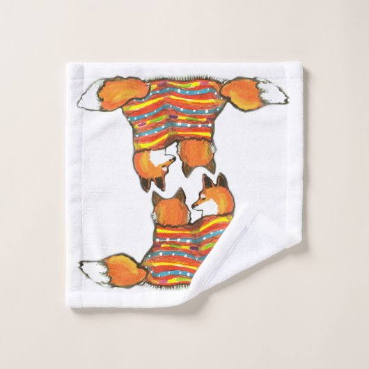 Romantischer Rotfuchs Orange auf Weiß Badhandtuch Set (Waschlappen)