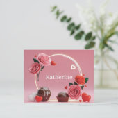 Romantischer runder Glasrahmen mit Rosen und Namen Postkarte (Stehend Vorderseite)