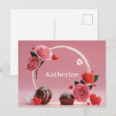 Romantischer runder Glasrahmen mit Rosen und Namen Postkarte (Vorne/Hinten)