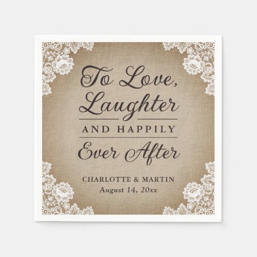 Romantischer Rustikaler Burlap und Hochzeit Napkin Serviette (Vorderseite)