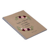 Romantischer, rustikaler Marsala Floral Weddingpla Notizblock (Rechte Seite)