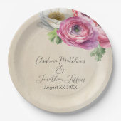 Romantischer Rustikaler Rosa & Weißer Ranunculus Pappteller (Vorderseite)