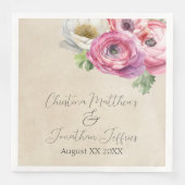 Romantischer Rustikaler Rosa & Weißer Ranunculus Serviette (Vorderseite)