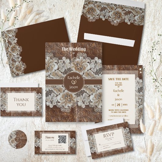 Romantischer rustikaler Western Land Leder und Spi Begleitkarte