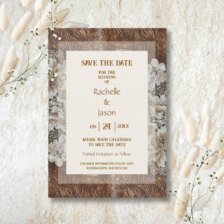 Romantischer rustikaler Western Land Leder und Spi Save The Date