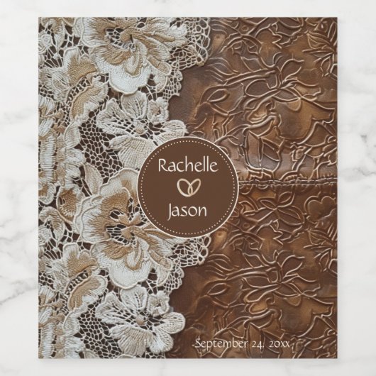 Romantischer rustikaler Western Land Leder und Spi Weinetikett (Einzelnes Label)