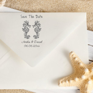Romantischer Save-the-Date-Seepferdchen-Selbstfärb Permastempel