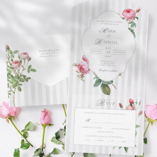 Romantischer, schicker französischer Rosen-Botanik All In One Einladung