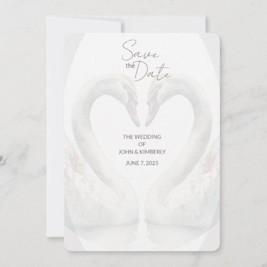 Romantischer Schwan Wedding Save the Date Card (Vorderseite)