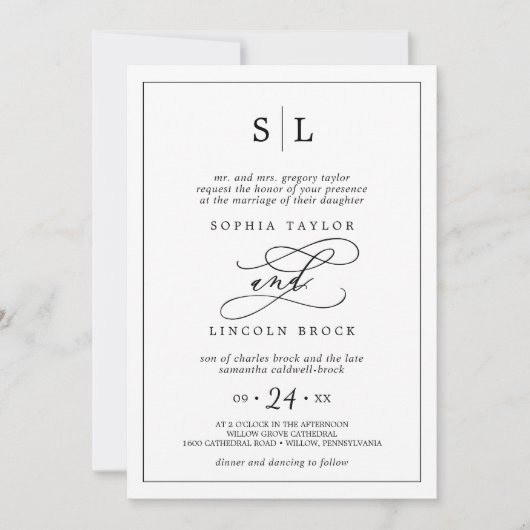 Romantischer Schwarzer Chic Traditionell in einer Einladung (Vorderseite)