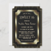 Romantischer Schwarzer Great Gatsby Art Deco 20s S Einladung (Vorderseite)