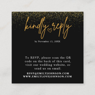 Romantischer schwarzer und goldener QR-Code Hochze Begleitkarte