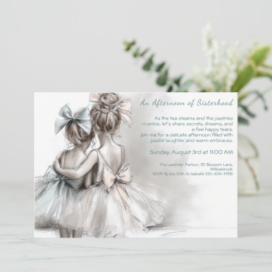 Romantischer Schwestertag Tee Nachmittag Einladung (Stehend Vorderseite)