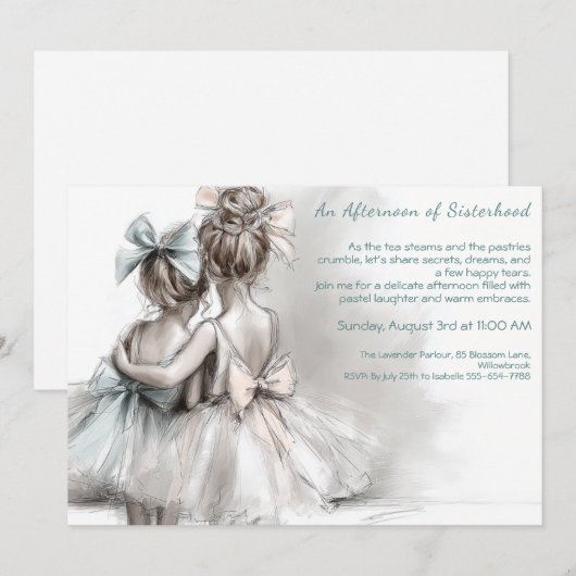 Romantischer Schwestertag Tee Nachmittag Einladung (Vorne/Hinten)
